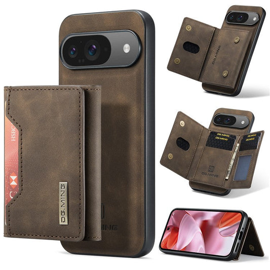 DG.MING M2 Series for Google Pixel 9 Pro / Pixel 9 Case PU+PC+TPU Phone Cover Detachable Wallet - Coffee