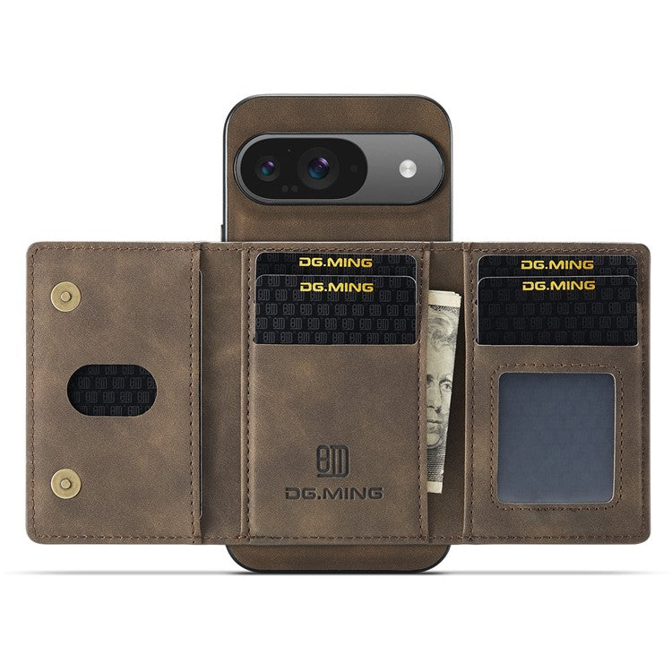 DG.MING M2 Series for Google Pixel 9 Pro / Pixel 9 Case PU+PC+TPU Phone Cover Detachable Wallet - Coffee