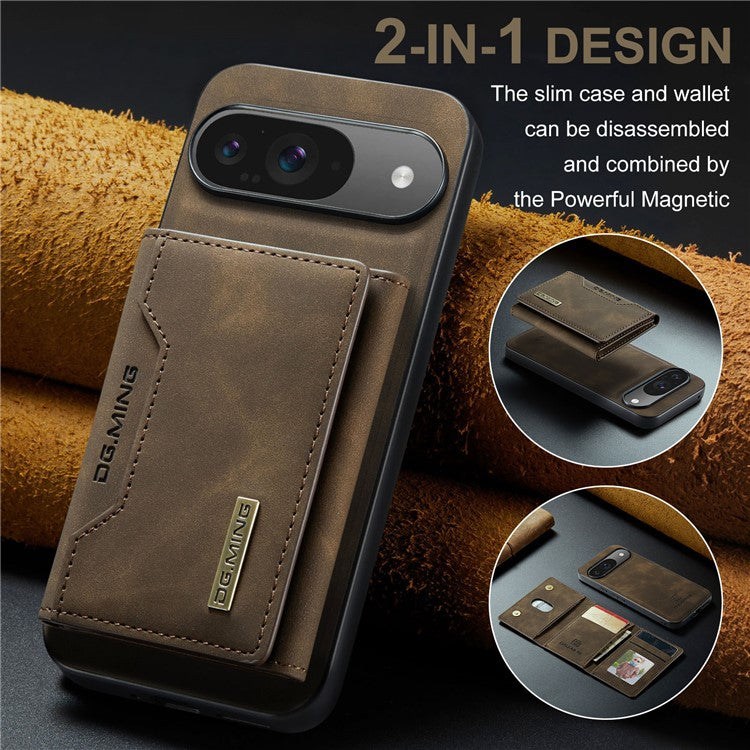 DG.MING M2 Series for Google Pixel 9 Pro / Pixel 9 Case PU+PC+TPU Phone Cover Detachable Wallet - Coffee
