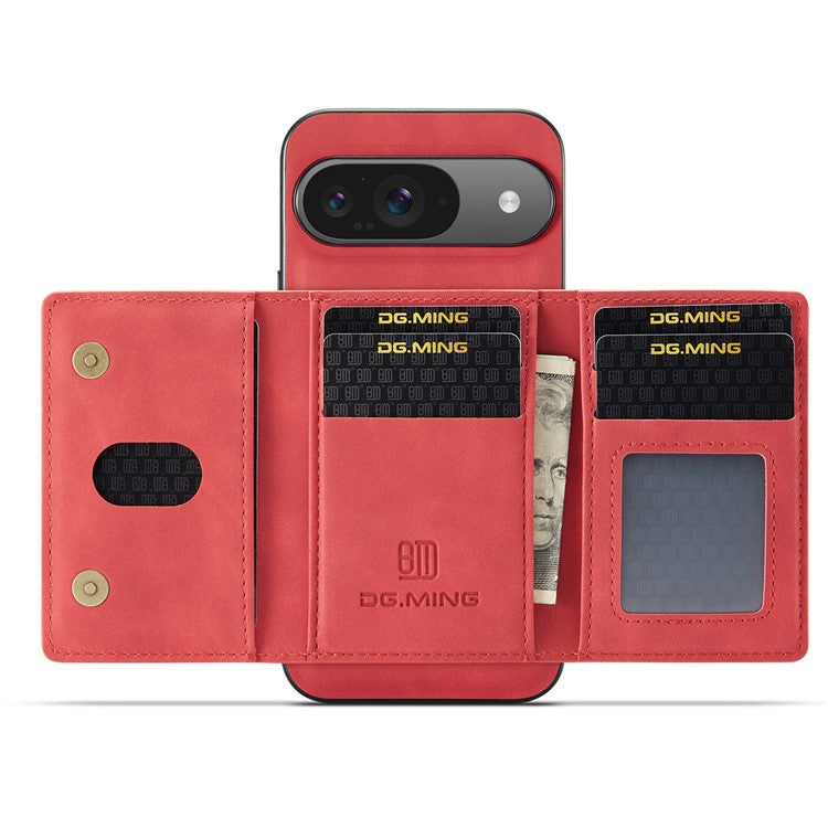 DG.MING M2 Series for Google Pixel 9 Pro / Pixel 9 Case PU+PC+TPU Phone Cover Detachable Wallet - Red