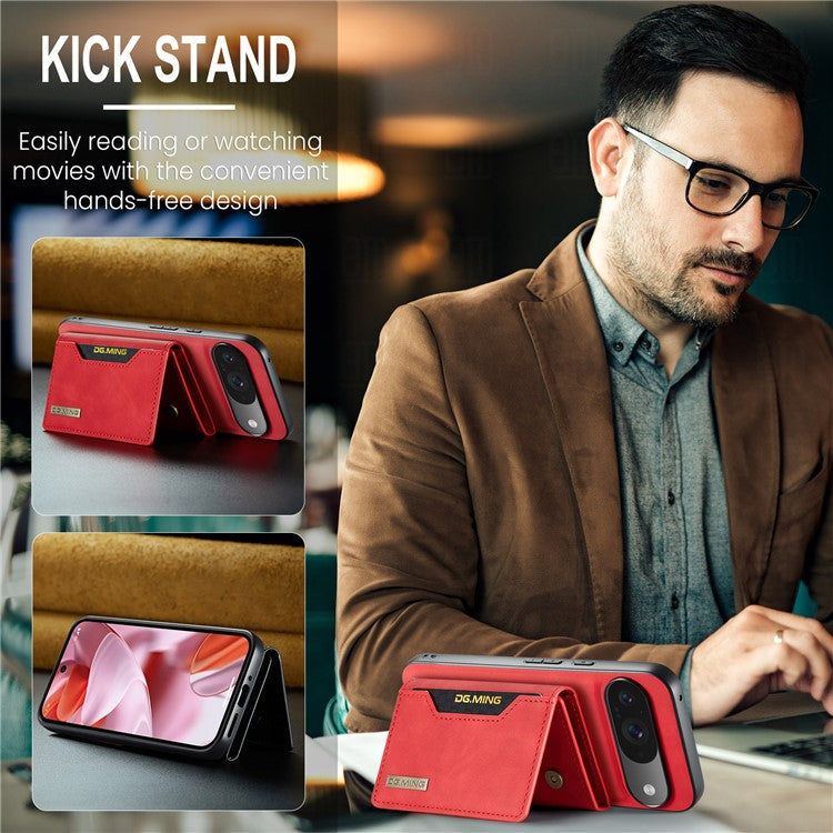 DG.MING M2 Series for Google Pixel 9 Pro / Pixel 9 Case PU+PC+TPU Phone Cover Detachable Wallet - Red