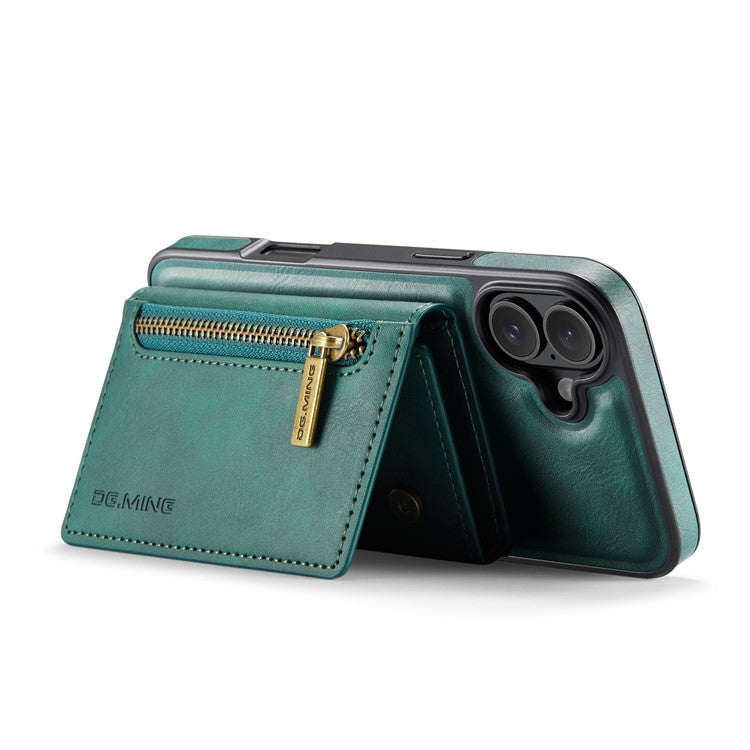 DG.MING M5 Series For iPhone 16 Plus Case Detachable Magnetic Leather Phone Cover with Card Slots - Green
