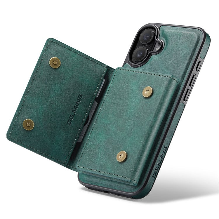 DG.MING M5 Series For iPhone 16 Plus Case Detachable Magnetic Leather Phone Cover with Card Slots - Green
