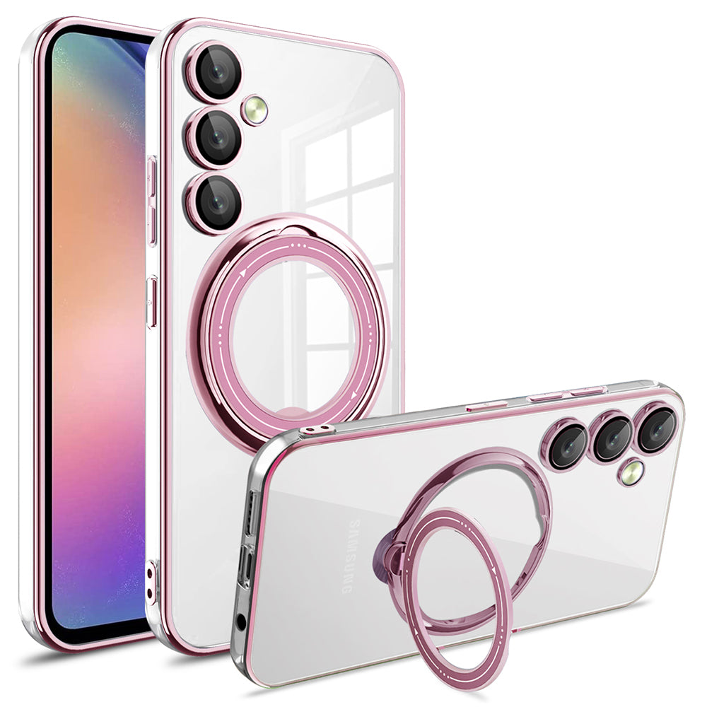 For Samsung Galaxy A16 5G / A16 4G Case Kickstand PC+TPU Magnetic Phone Cover - Pink
