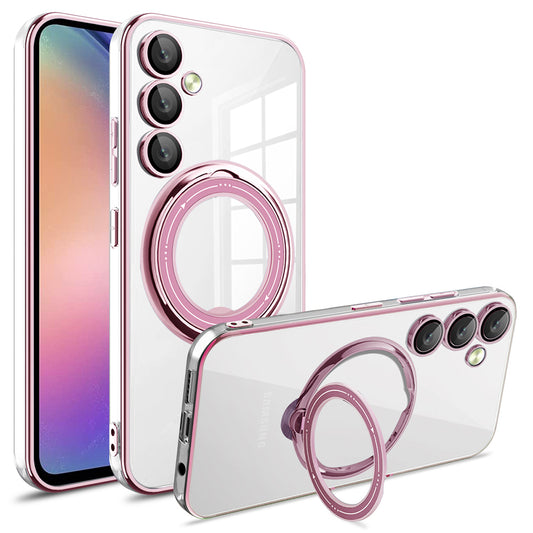 For Samsung Galaxy A16 5G / A16 4G Case Kickstand PC+TPU Magnetic Phone Cover - Pink
