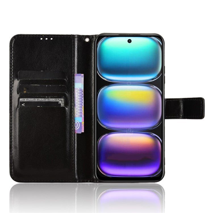 For Infinix Hot 50 5G X6720 Case Crazy Horse Texture PU Leather Phone Wallet Cover - Black