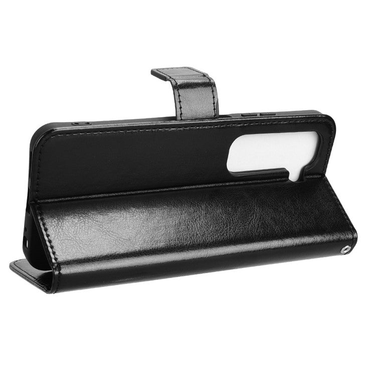 For Infinix Hot 50 5G X6720 Case Crazy Horse Texture PU Leather Phone Wallet Cover - Black