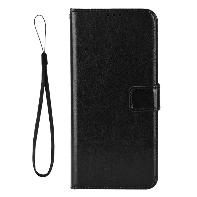 For Infinix Hot 50 5G X6720 Case Crazy Horse Texture PU Leather Phone Wallet Cover - Black