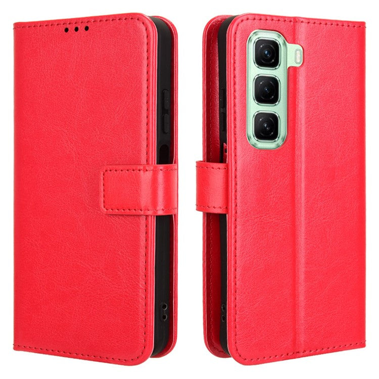 For Infinix Hot 50 5G X6720 Case Crazy Horse Texture PU Leather Phone Wallet Cover - Red