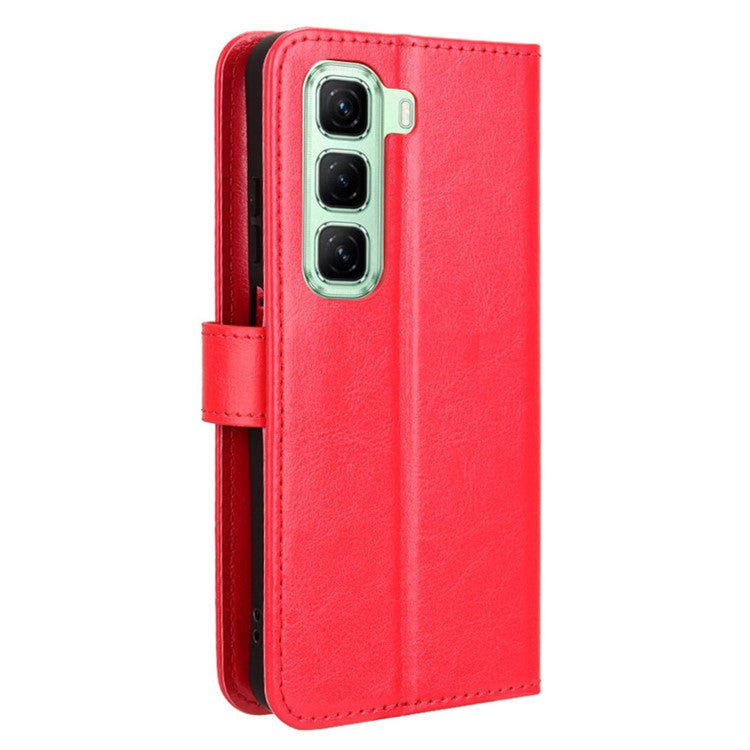For Infinix Hot 50 5G X6720 Case Crazy Horse Texture PU Leather Phone Wallet Cover - Red