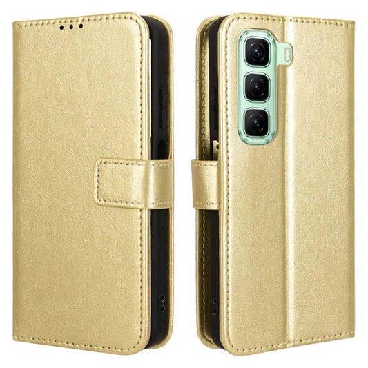 For Infinix Hot 50 5G X6720 Case Crazy Horse Texture PU Leather Phone Wallet Cover - Gold
