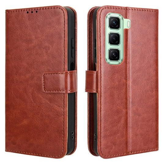 For Infinix Hot 50 5G X6720 Case Crazy Horse Texture PU Leather Phone Wallet Cover - Brown