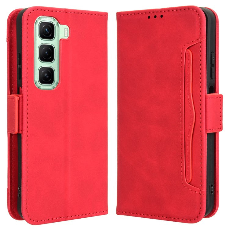 For Infinix Hot 50 4G Leather Case Phone Wallet Cover with Multiple Card Slots - Red