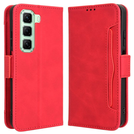 For Infinix Hot 50 4G Leather Case Phone Wallet Cover with Multiple Card Slots - Red