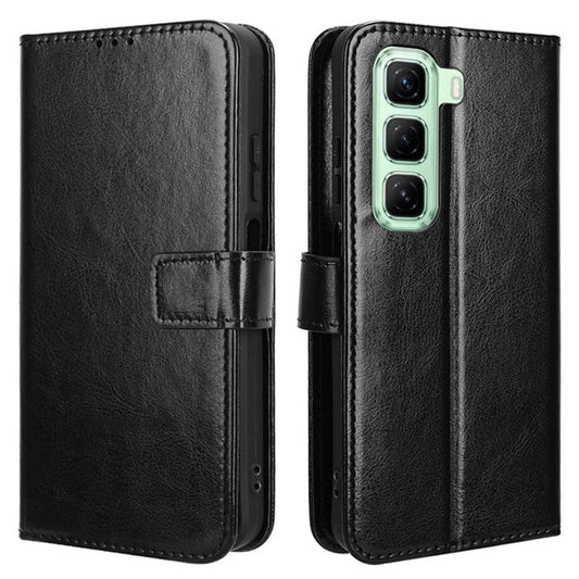 For Infinix Hot 50 4G Case Crazy Horse Texture PU Leather Phone Wallet Cover - Black