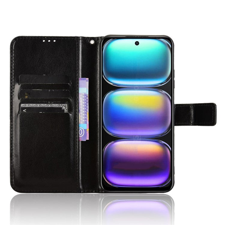 For Infinix Hot 50 4G Case Crazy Horse Texture PU Leather Phone Wallet Cover - Black