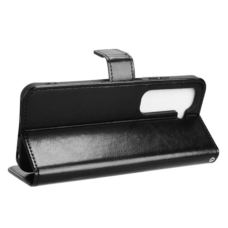 For Infinix Hot 50 4G Case Crazy Horse Texture PU Leather Phone Wallet Cover - Black