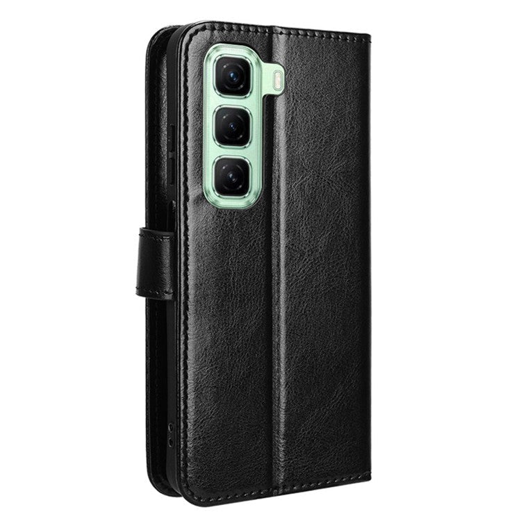 For Infinix Hot 50 4G Case Crazy Horse Texture PU Leather Phone Wallet Cover - Black