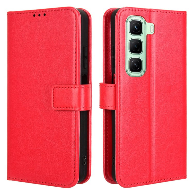 For Infinix Hot 50 4G Case Crazy Horse Texture PU Leather Phone Wallet Cover - Red