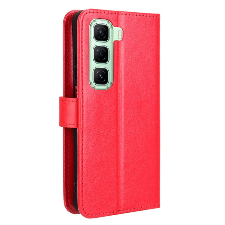 For Infinix Hot 50 4G Case Crazy Horse Texture PU Leather Phone Wallet Cover - Red