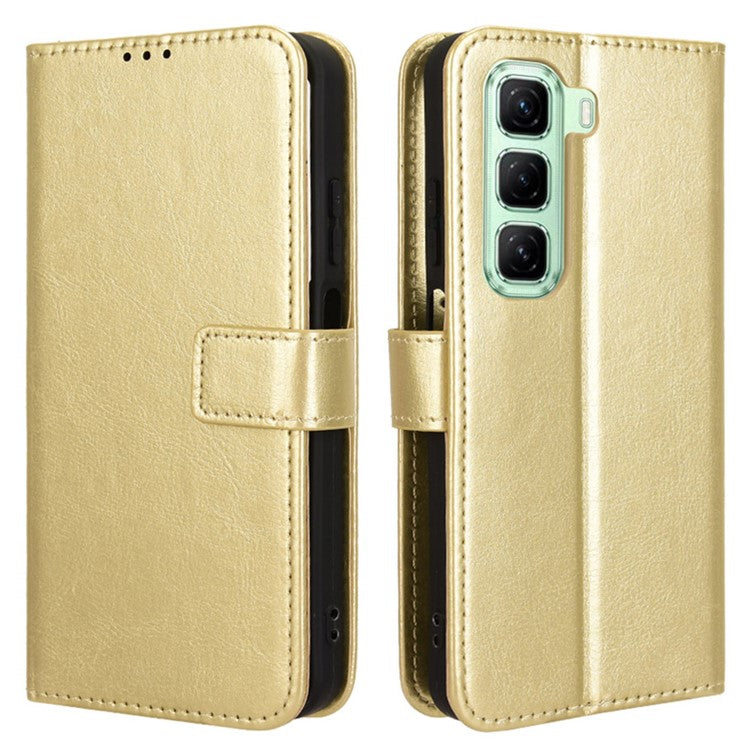 For Infinix Hot 50 4G Case Crazy Horse Texture PU Leather Phone Wallet Cover - Gold