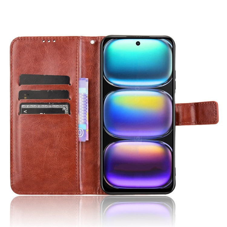 For Infinix Hot 50 4G Case Crazy Horse Texture PU Leather Phone Wallet Cover - Brown