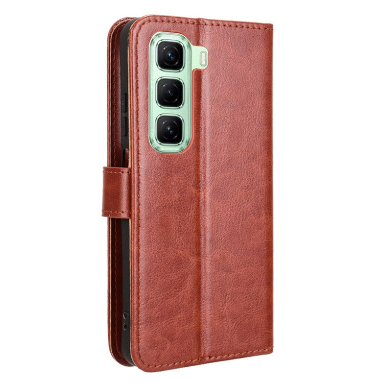 For Infinix Hot 50 4G Case Crazy Horse Texture PU Leather Phone Wallet Cover - Brown