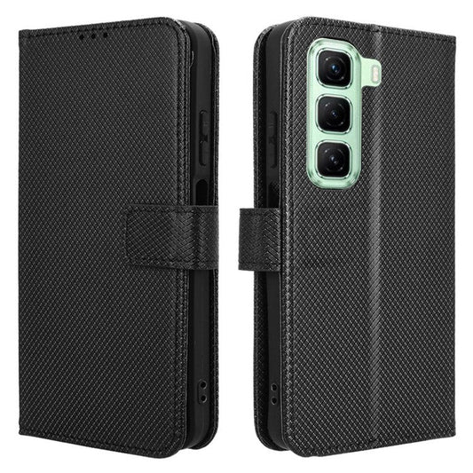 For Infinix Hot 50 4G Case PU Leather Diamond Texture Wallet Phone Cover - Black