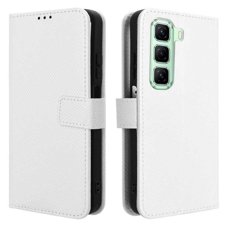 For Infinix Hot 50 4G Case PU Leather Diamond Texture Wallet Phone Cover - White