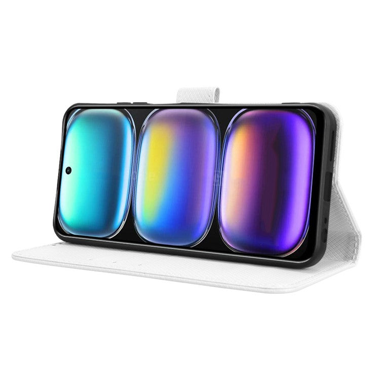 For Infinix Hot 50 4G Case PU Leather Diamond Texture Wallet Phone Cover - White