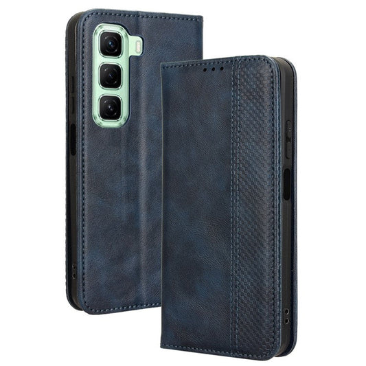 For Infinix Hot 50 4G Leather Case Wallet Stand Retro Texture Phone Cover - Blue