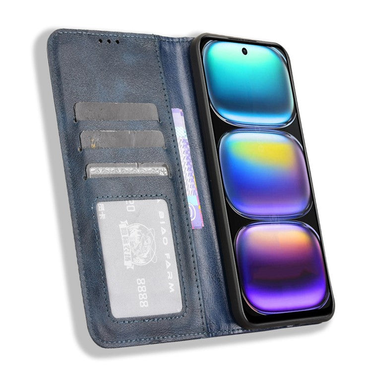 For Infinix Hot 50 4G Leather Case Wallet Stand Retro Texture Phone Cover - Blue