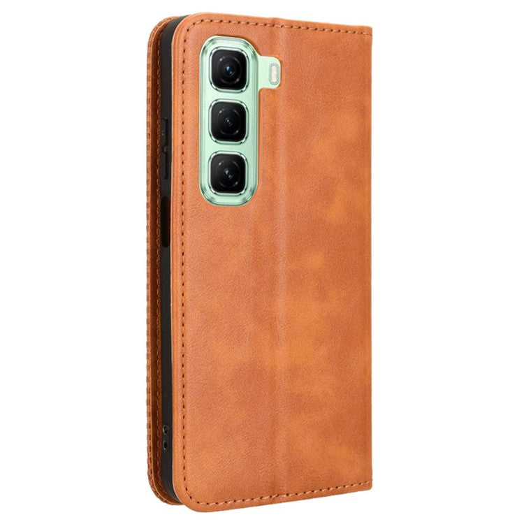For Infinix Hot 50 4G Leather Case Wallet Stand Retro Texture Phone Cover - Brown