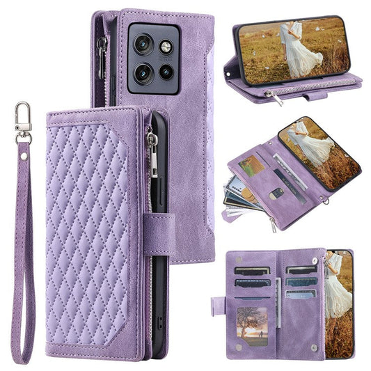 Style 005 For Motorola Edge 50 Neo 5G / Moto S50 5G / Thinkphone 25 5G Wallet Case Rhombus Stitching Line PU Leather Phone Cover - Purple