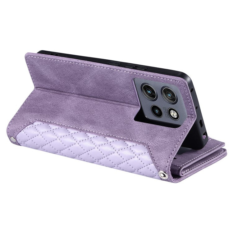 Style 005 For Motorola Edge 50 Neo 5G / Moto S50 5G / Thinkphone 25 5G Wallet Case Rhombus Stitching Line PU Leather Phone Cover - Purple
