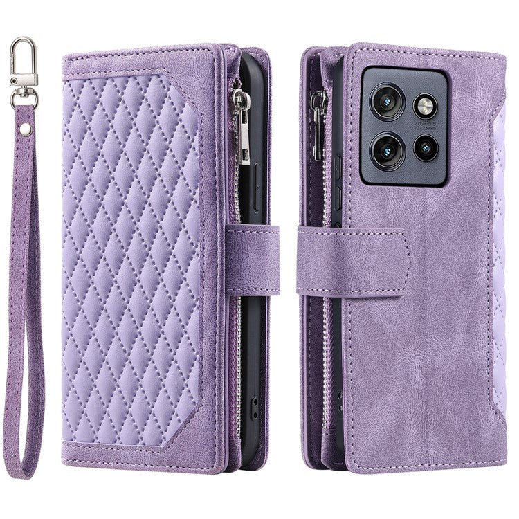 Style 005 For Motorola Edge 50 Neo 5G / Moto S50 5G / Thinkphone 25 5G Wallet Case Rhombus Stitching Line PU Leather Phone Cover - Purple