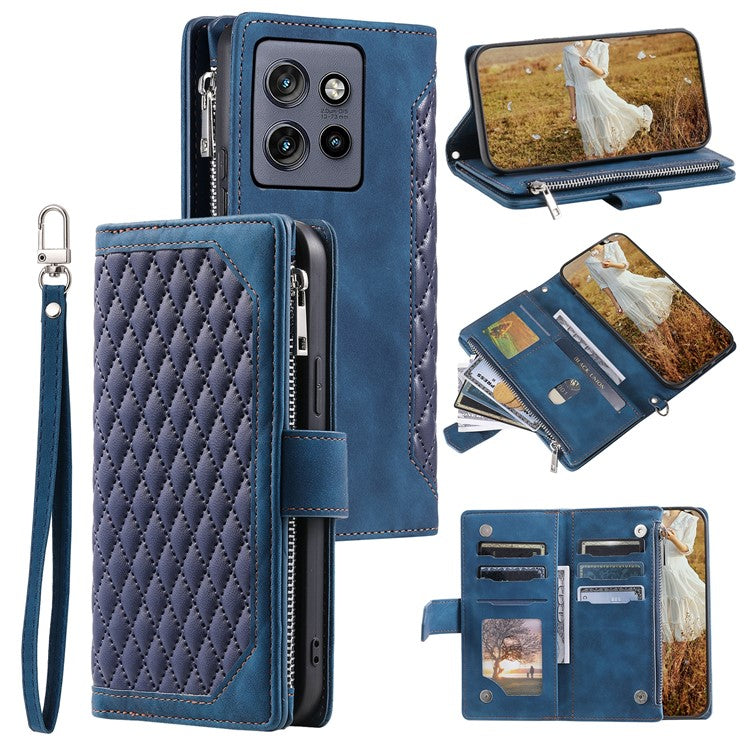 Style 005 For Motorola Edge 50 Neo 5G / Moto S50 5G / Thinkphone 25 5G Wallet Case Rhombus Stitching Line PU Leather Phone Cover - Blue