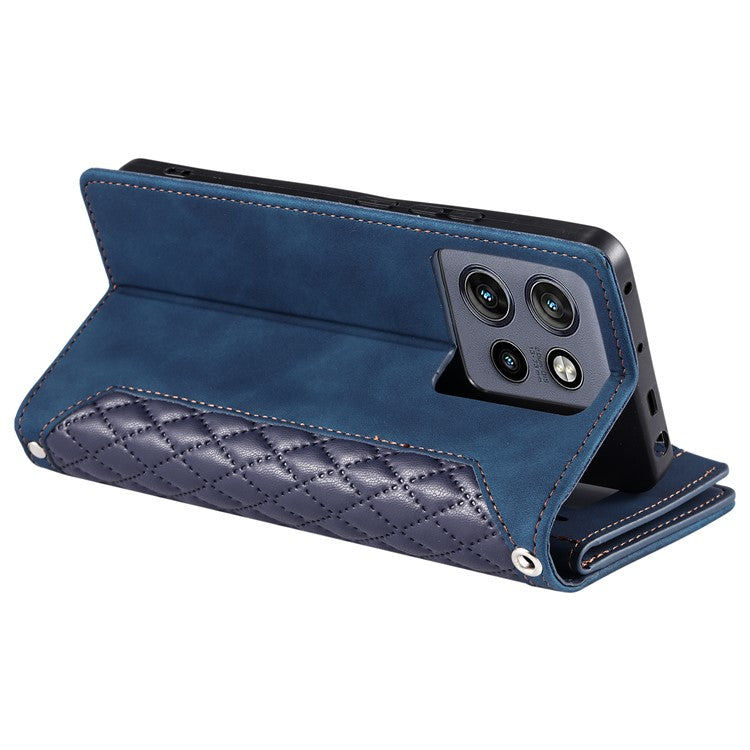 Style 005 For Motorola Edge 50 Neo 5G / Moto S50 5G / Thinkphone 25 5G Wallet Case Rhombus Stitching Line PU Leather Phone Cover - Blue