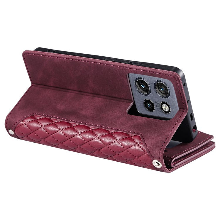 Style 005 For Motorola Edge 50 Neo 5G / Moto S50 5G / Thinkphone 25 5G Wallet Case Rhombus Stitching Line PU Leather Phone Cover - Wine Red