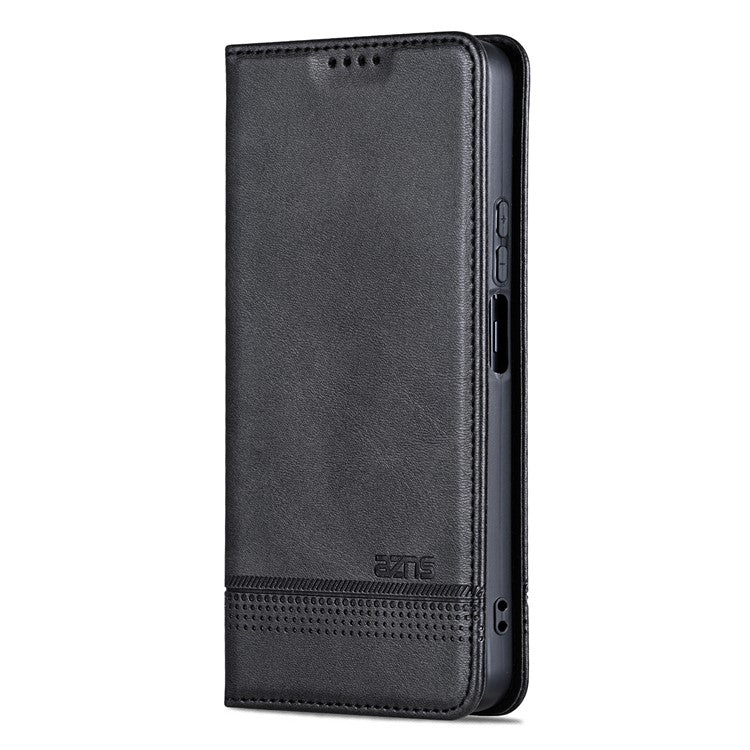 AZNS For Xiaomi Poco C75 4G / Redmi 14R 5G / 14C 4G Case Cowhide Texture PU Leather Wallet Phone Cover - Black