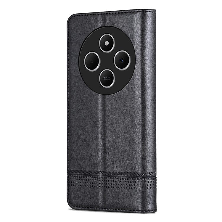 AZNS For Xiaomi Poco C75 4G / Redmi 14R 5G / 14C 4G Case Cowhide Texture PU Leather Wallet Phone Cover - Black