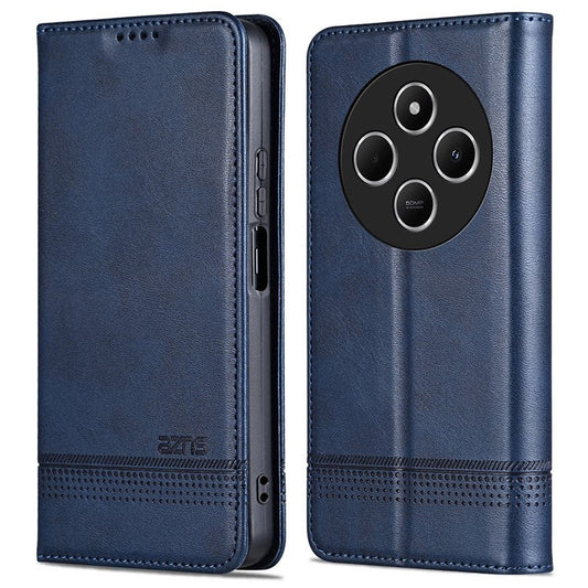 AZNS For Xiaomi Poco C75 4G / Redmi 14R 5G / 14C 4G Case Cowhide Texture PU Leather Wallet Phone Cover - Blue