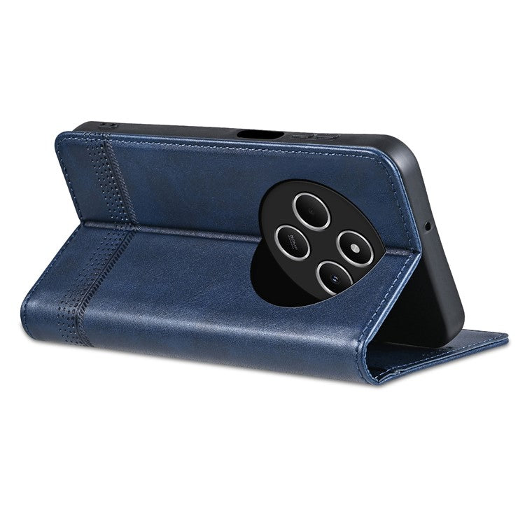 AZNS For Xiaomi Poco C75 4G / Redmi 14R 5G / 14C 4G Case Cowhide Texture PU Leather Wallet Phone Cover - Blue