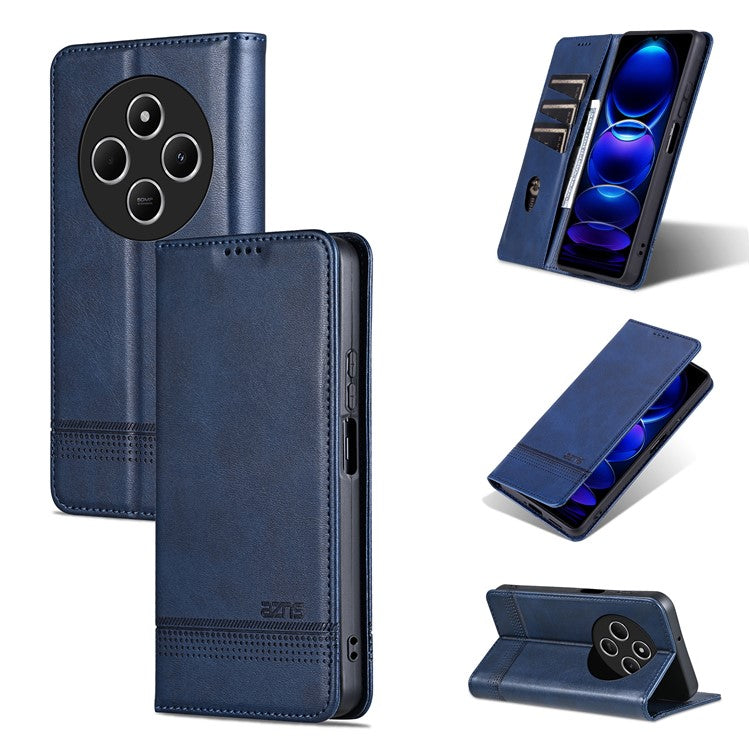 AZNS For Xiaomi Poco C75 4G / Redmi 14R 5G / 14C 4G Case Cowhide Texture PU Leather Wallet Phone Cover - Blue