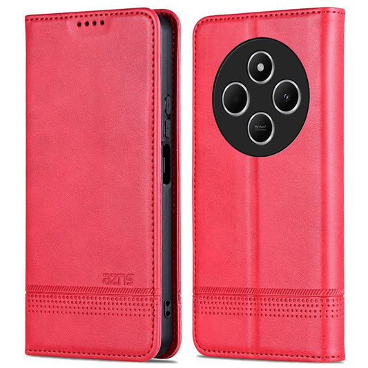 AZNS For Xiaomi Poco C75 4G / Redmi 14R 5G / 14C 4G Case Cowhide Texture PU Leather Wallet Phone Cover - Red