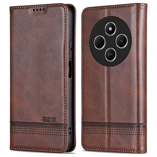 AZNS For Xiaomi Poco C75 4G / Redmi 14R 5G / 14C 4G Case Cowhide Texture PU Leather Wallet Phone Cover - Coffee