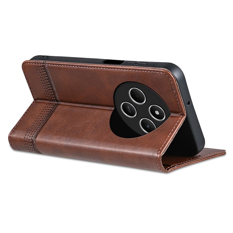 AZNS For Xiaomi Poco C75 4G / Redmi 14R 5G / 14C 4G Case Cowhide Texture PU Leather Wallet Phone Cover - Coffee
