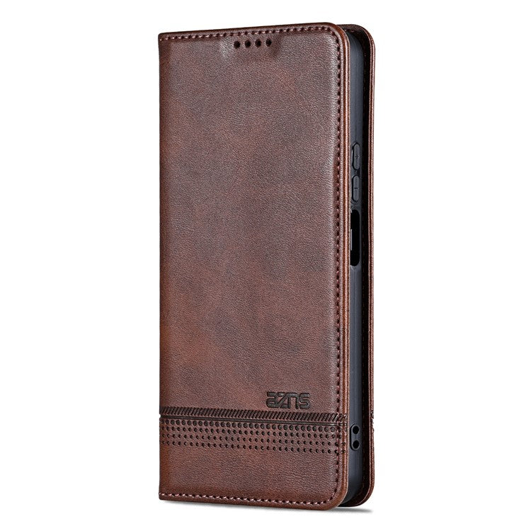 AZNS For Xiaomi Poco C75 4G / Redmi 14R 5G / 14C 4G Case Cowhide Texture PU Leather Wallet Phone Cover - Coffee