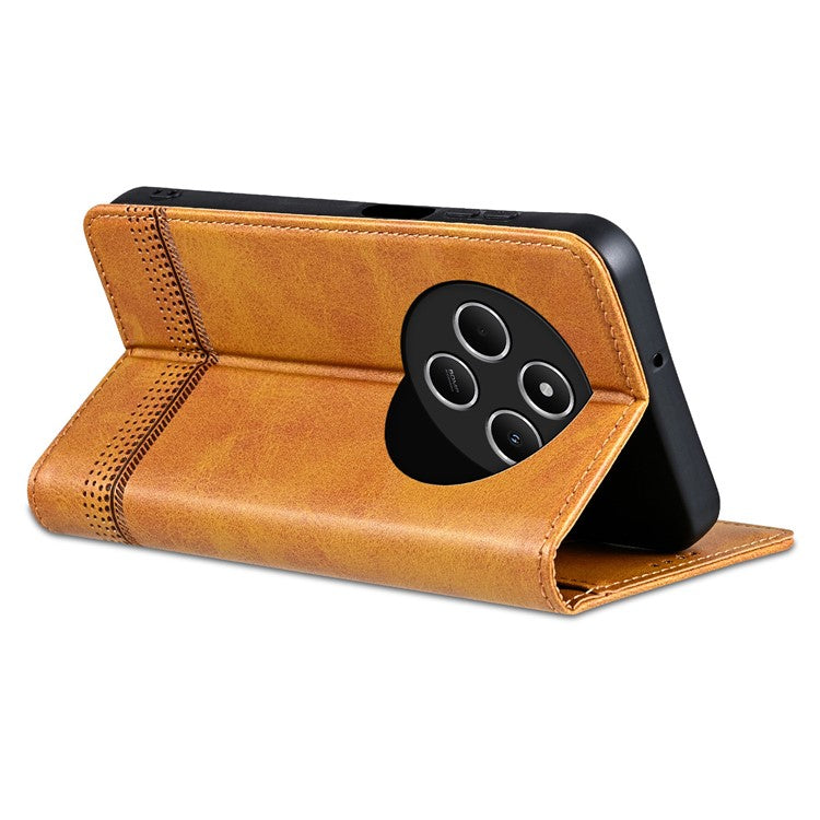 AZNS For Xiaomi Poco C75 4G / Redmi 14R 5G / 14C 4G Case Cowhide Texture PU Leather Wallet Phone Cover - Brown