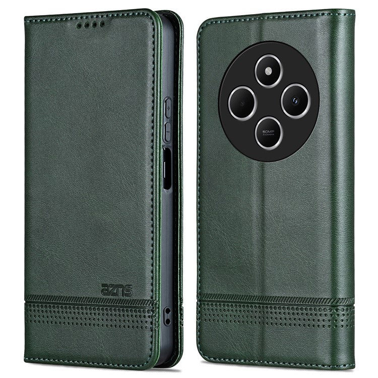 AZNS For Xiaomi Poco C75 4G / Redmi 14R 5G / 14C 4G Case Cowhide Texture PU Leather Wallet Phone Cover - Green